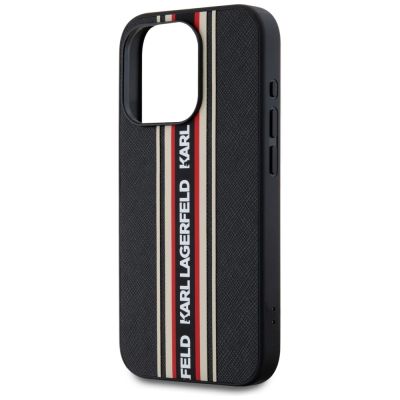 5. Karl Lagerfeld Saffiano Athleisure Stripes Cord iPhone 15 Pro Max Case - Red