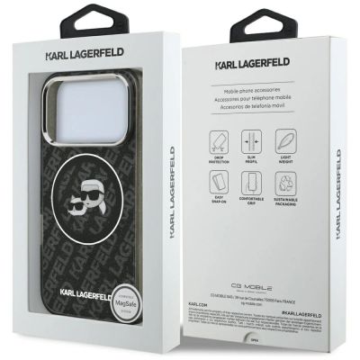 8. Karl Lagerfeld IML Glitter Karl&Choupette Heads Logo MagSafe Case for iPhone 17 Pro - Black