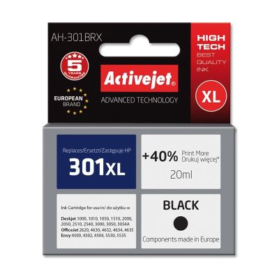 Activejet AH-301BRX Ink (replaces HP 301XL CH563EE; Premium; 20 ml; black)