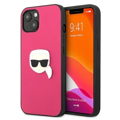 Karl Lagerfeld Leather Ikonik Karl's Head Metal Case for iPhone 13 mini - Pink