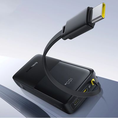 11. Baseus Bipow 2 20000mah 20W Powerbank with Digital Display with Built-in USB-C Cable - Black