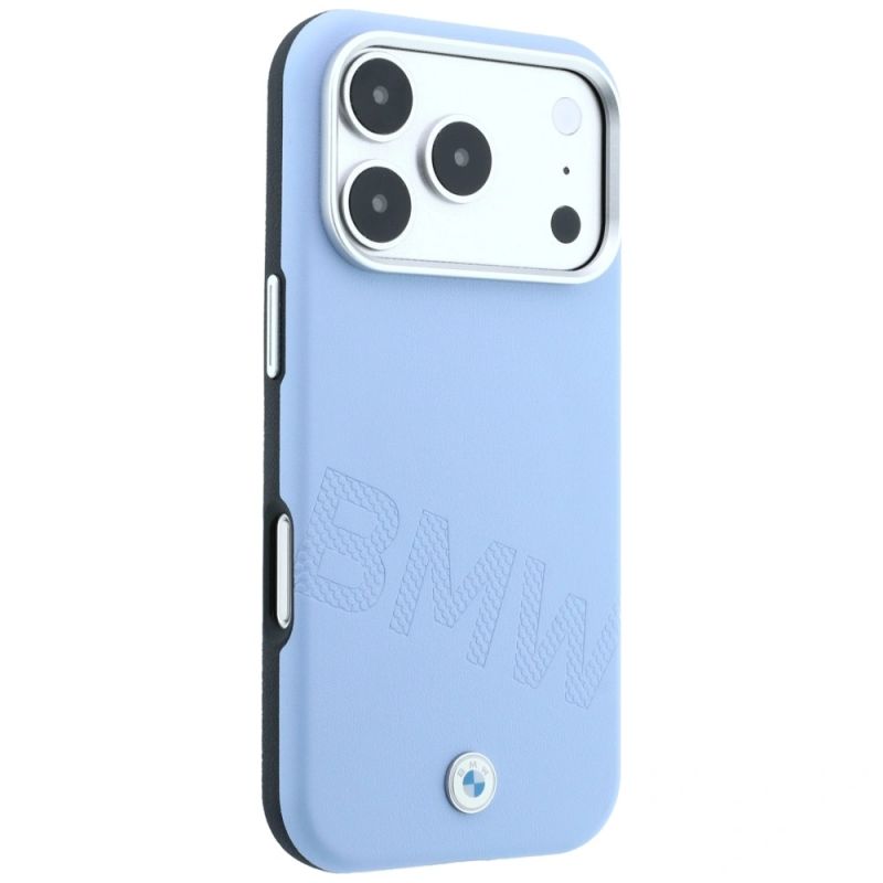 4. BMW Sign Inclined Deboss Letters MagSafe Case for iPhone 17 Pro / 18 Pro - Blue
