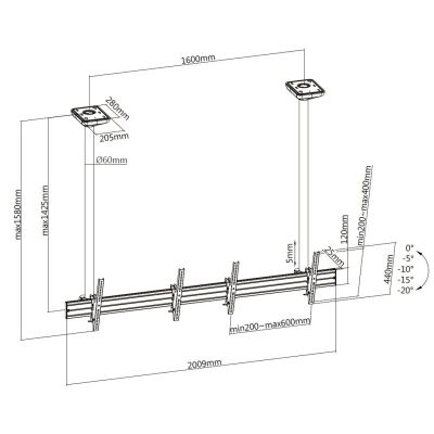 8. Ceiling mount for 2 LCD displays - Plastic, Aluminum, Steel, Silver - Screen size: 114.3-139.7 cm (45-55'')