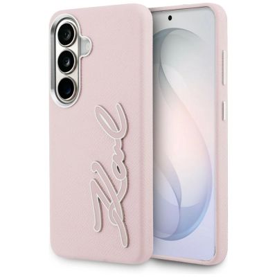 Karl Lagerfeld Grained Signature Metal Resin Logo Case for Samsung Galaxy S26 - Pink