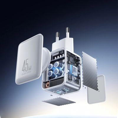 7. Joyroom JR-TCL05 45W GaN Wall Charger with Cable Organizer - White