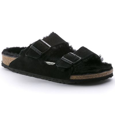 Birkenstock Arizona VL Shearling Black Suede Leather Regular Wide Women's Insulated Flip-Flops with Lambswool (0752661)