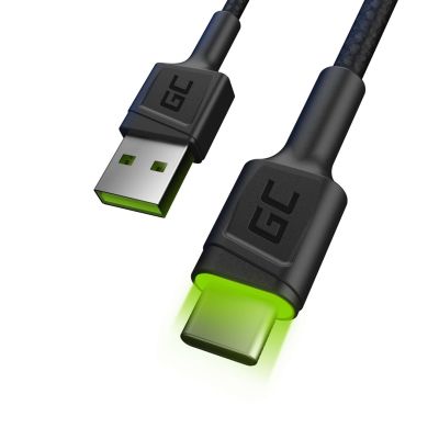 GREEN CELL KABGC06 GC RAY USB CABLE - USB-C 120CM, GREEN LED, FAST CHARGING ULTRA CHARGE, QC 3.0