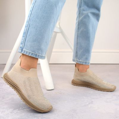 8. D&A W OLI257A beige slip-on sneakers with rhinestones