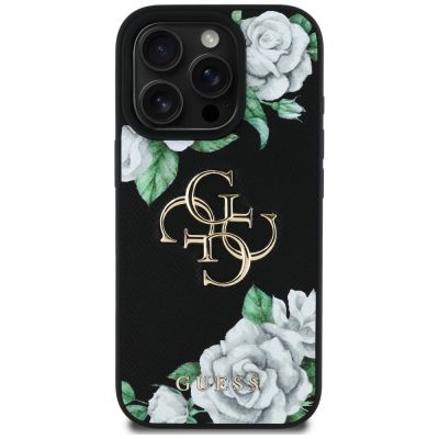 3. Guess Grained Roses Big 4G logo case for iPhone 16 Pro Max - black