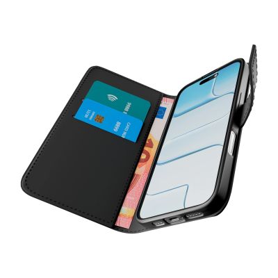 3. Puro Wallet Stand Case for iPhone 17 Pro Made of Eco-Leather, with a Flap, Wallet, and Stand Function - Black