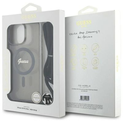 7. Guess Crossbody Cord Script MagSafe Case for iPhone 16 Pro Max - Black