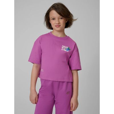 Loose T-shirt with a girl's print 4F 4FJRSS26TTSHF3827-51S