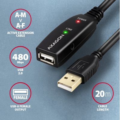 3. Axagon ADR-220 USB 2.0 AM -> AF active extension/repeater cable 20m Black