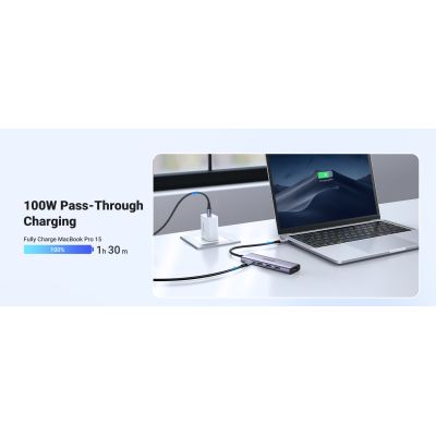 6. Ugreen Multifunctional 5-in-1 HUB USB-C - HDMI 1.4 / 3 x USB-A / USB-C PD 100W CM511 - Gray