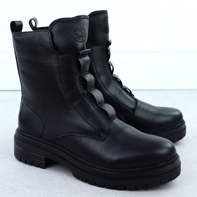 3. Rieker Y3160-00 women's black leather ankle boots