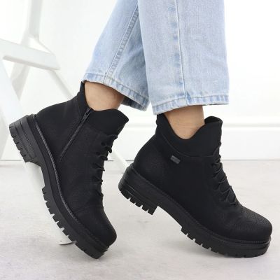 13. Women’s Black Leather Ankle Boots with Elastic Gussets, Rieker Y3163-00