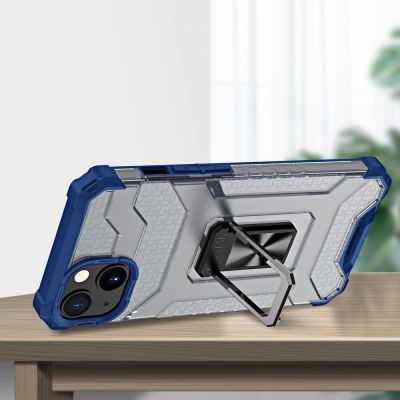 7. Crystal Ring Case Kickstand Tough Rugged Cover for iPhone 12 mini blue