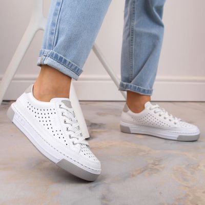 3. Rieker W RKR642 openwork leather shoes white