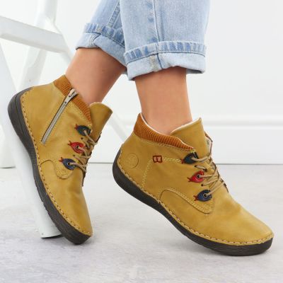 5. Comfortable Women’s Warm-Lined Yellow Ankle Boots Rieker 52544-68