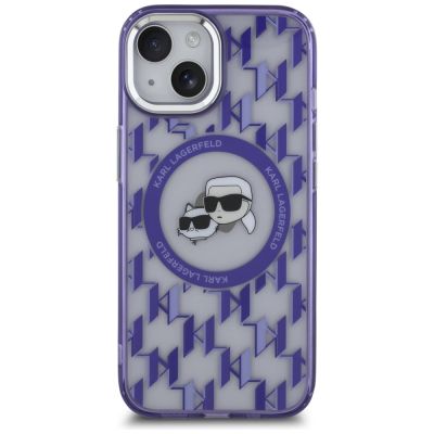 3. Karl Lagerfeld IML Monogram Karl & Choupette Head MagSafe iPhone 15 Case - Purple