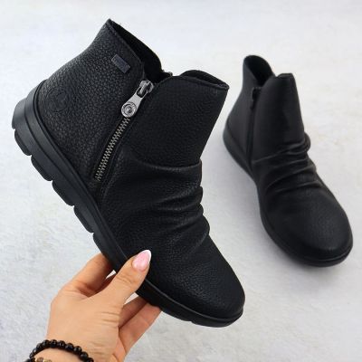 9. Women’s Black Waterproof Leather Ankle Boots – Rieker Z0056-00