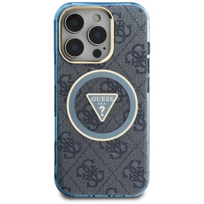 3. Guess IML Metal Glitter 4G Circle Triangle MagSafe Case for iPhone 16 Pro Max - Blue