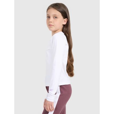 5. Girls' plain slim-fit long-sleeve top 4F 4FJRAW25TLONF603-10S