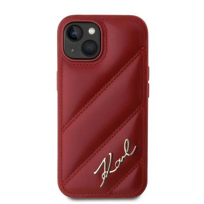 3. Karl Lagerfeld Diagonal Quilted Script case for iPhone 15 / 14 / 13 - red