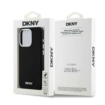 8. DKNY Liquid Silicone Small Metal Logo MagSafe Case for iPhone 14 Pro - Black