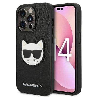 Karl Lagerfeld Saffiano Choupette Head Patch Case for iPhone 14 Pro Max - Black