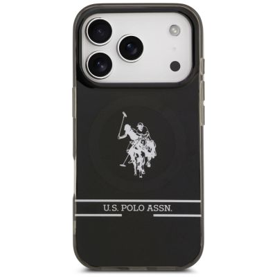 3. US Polo DH and Bottom Stripe Logo MagSafe Case for iPhone 17 Pro - Black