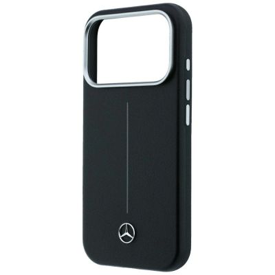 6. Mercedes Leather Semi Wrap Iconic Line MagSafe Case for iPhone 18 Pro Max / 17 Pro Max - Black