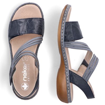 4. Women's leather sandals with velcro, navy blue, Rieker 65964-12