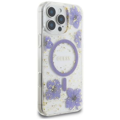 4. Guess Resin Flowers MagSafe case for iPhone 16 Pro - purple