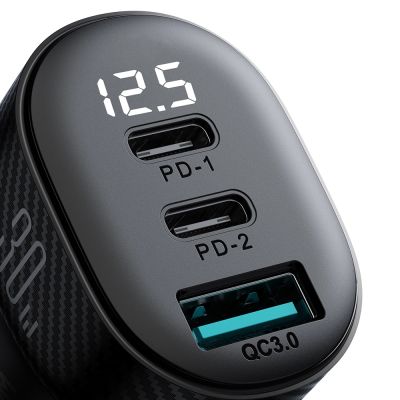 3. Joyroom JR-CCD04 30W 2x USB-C USB-A car charger with display - black