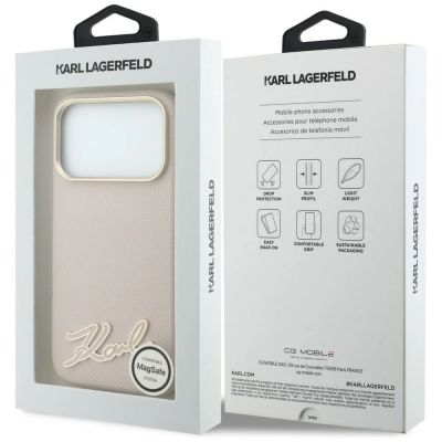 8. Karl Lagerfeld Grained with Resin Signature Logo MagSafe Case for iPhone 18 Pro / 17 Pro - Pink