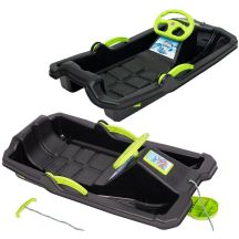 PLASTIC SLED WITH BRAKE AND HANDLEBAR ADAŚ 84x43x25CM BLACK WITH GREEN