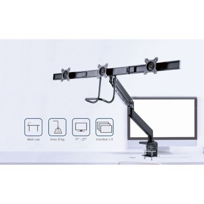 14. GEMBIRD ADJUSTABLE DESK ARM/MOUNT FOR 3 MONITORS 17-27, VESA 100X100MM, UP TO 6 KG