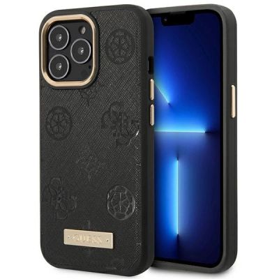 Guess Peony Logo Plate MagSafe Case for iPhone 14 Pro Max 6.7" - Black