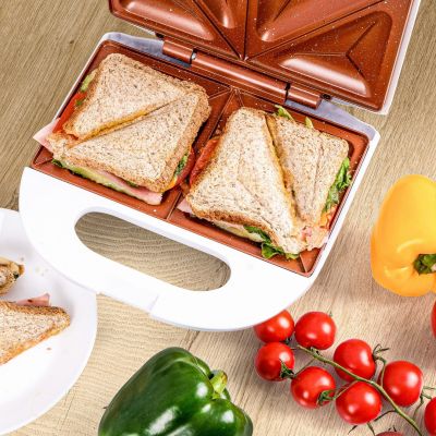 11. ELDOM SANDWICH MAKER ST11B RUDDY 750 W WHITE CERAMIC PLATES