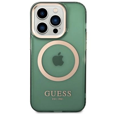 3. Guess GUHMP14XHTCMA iPhone 14 Pro Max 6.7" green/khaki hard case Gold Outline Translucent MagSafe