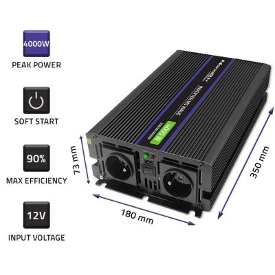 4. Qoltec Monolith 4000 MS Wave 51928 Voltage Converter, 12V to 230V, 2000/4000W, USB