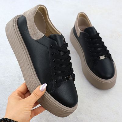 2. Women's leather platform sneakers, black, Filippo DP6119