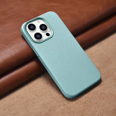 13. iCarer Litchi Premium Leather Case iPhone 14 Pro Magnetic Leather Case with MagSafe Green (WMI14220710-GN)