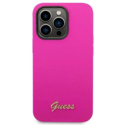3. Guess Silicone Vintage Gold Logo Case for iPhone 14 Pro - Fuchsia