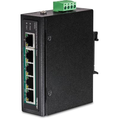 TRENDnet TI-PE50 Switch - unmanaged - 4 x 10/100 (PoE+) + 1 x 10/100 - DIN rail mounting, wall mounting - PoE+ (90 W) - DC