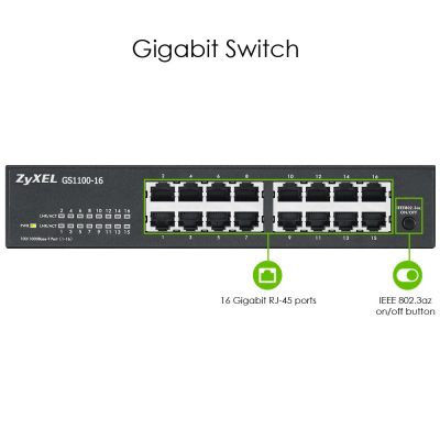 5. Switch Zyxel GS1100-16E-EU0101F 16p Unmanaged, Fanless, Slim