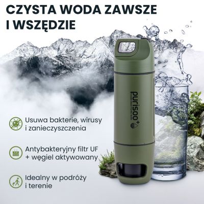 7. Extralink PURISOO+ BOTTLE WITH FILTER SYSTEM WITH PUMP 400ML UF + ACF FILTER Water filter bottle 0.4 l Green, Olive