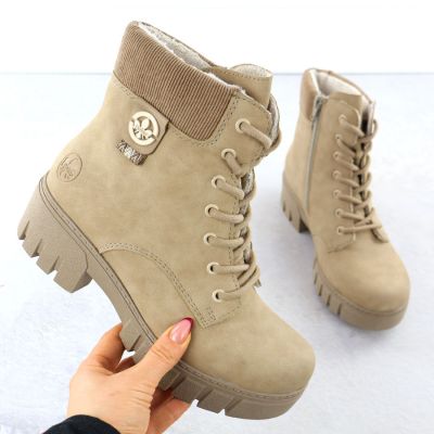 2. Women's beige ankle boots on a block heel Rieker 74532-60