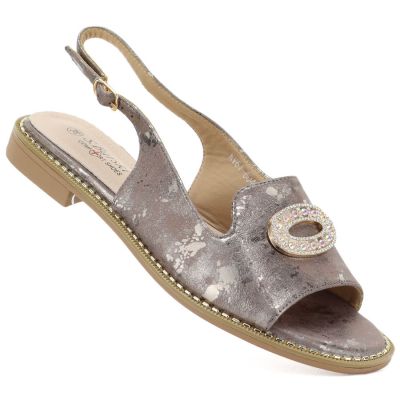 Women's flat sandals with pewter decoration S.Barski 61-6040